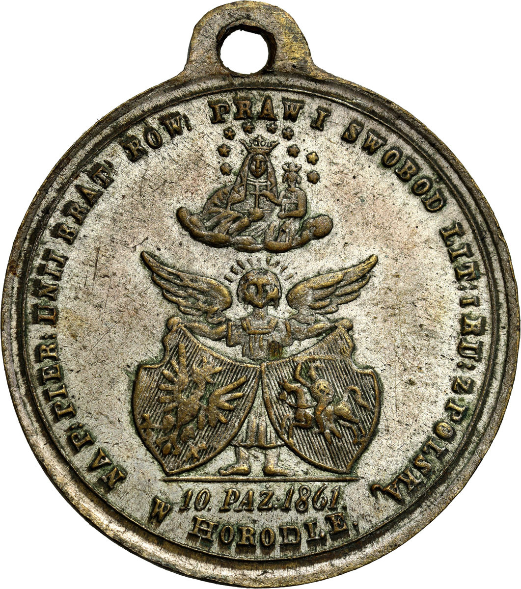 Polska, Medalik z 1861 wybity na pamiątkę Unii w Horodle.